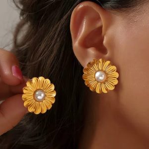 Aro flor dorada perla