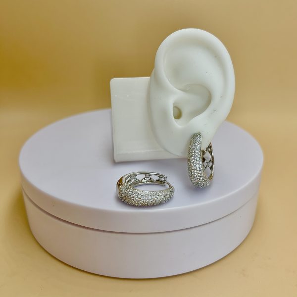 Argolla oval grande micropiedras plateado