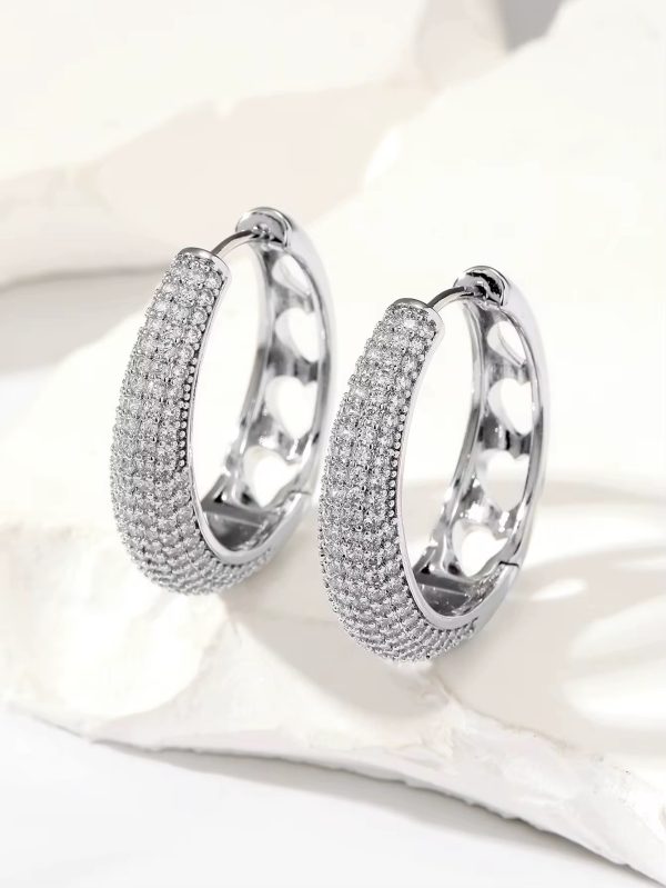 Argolla oval grande micropiedras plateado - Imagen 2