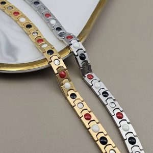 Pulsera gruesa imanes en dorado y plateado