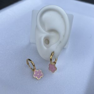 Argolla colgante flor rosa