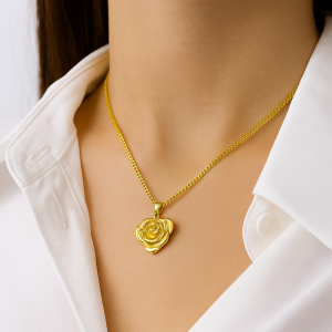 Cadena corazón rosa dorada