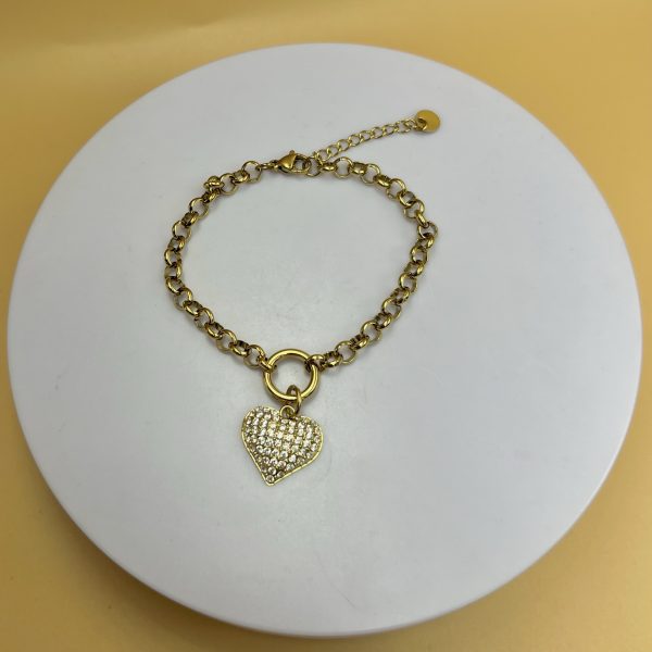 Pulsera gruesa corazón piedritas