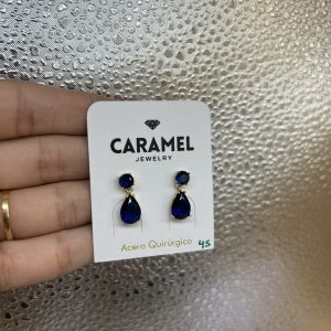 Aro colgante gota azul