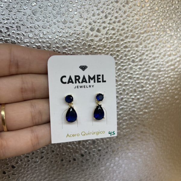 Aro colgante gota azul