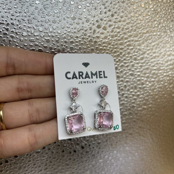 Aro colgante plateado piedra rosa