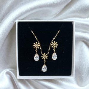 Conjunto flor piedra colgante